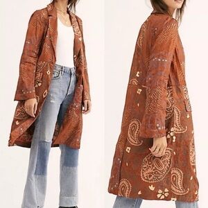 Free People Eye of the Wild Terra Cotta Stamped Boho Jacket XS NEW